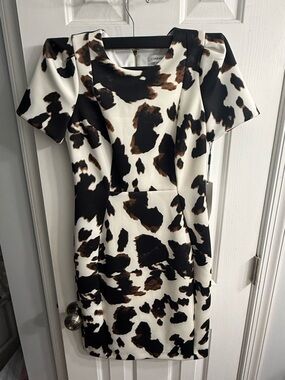 Calvin Klein White Black and Brown Cow-Print Mini Dress